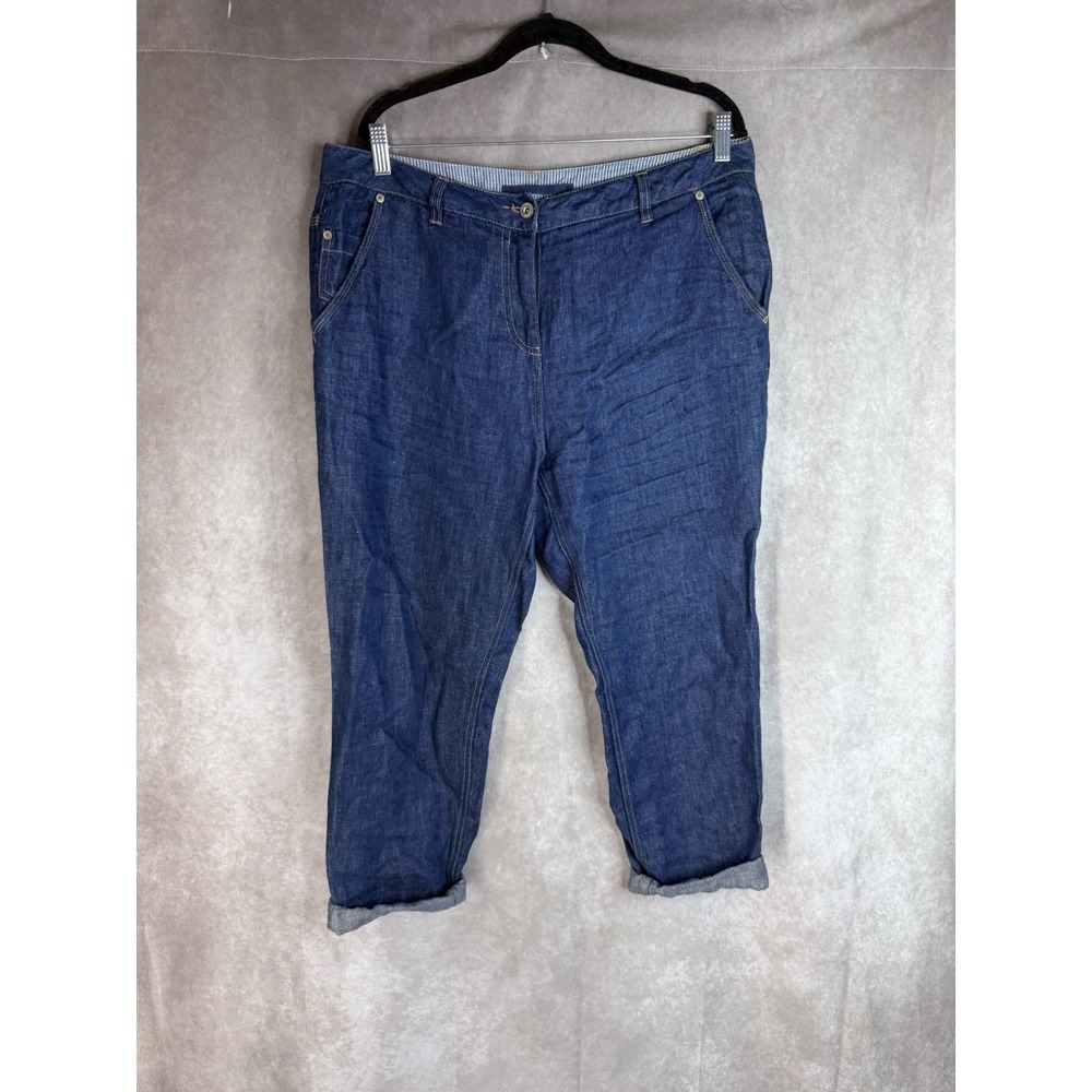 Poetry Indigo Linen Utility Front Trousers Pants In Blue Women's Size US 12
